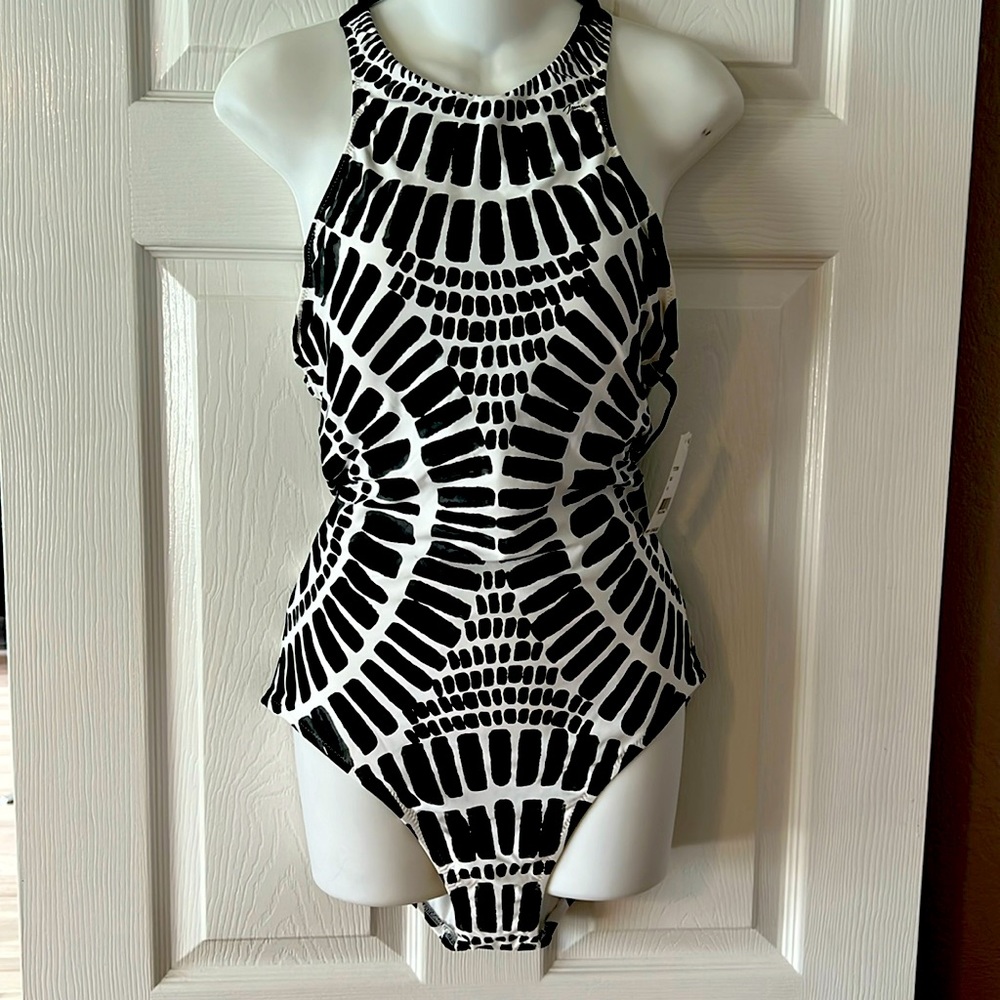 TRINA TURK Sz 14 Halter Top Swimsuit with X cross straps in back.